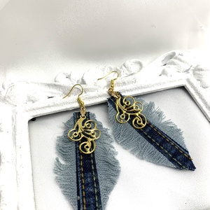 Cercei handmade unicat din denim albastru 00079 - bijuterii - cercei - cercei drop - Artynos.ro