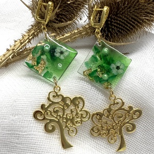 cercei handmade unicat din rasina si flori naturale 00094, Bijuterii, Cercei, Cercei cu franjuri, Confecționarea bijuteriilor, ARTYNOS