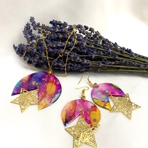Set bijuterii handmade unicat pictat manual - din rasina  00550 - Artynos.ro