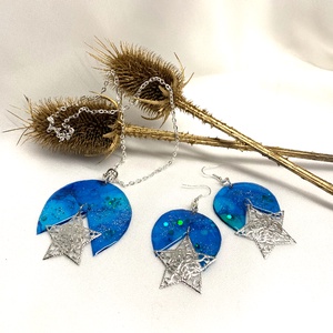 Set bijuterii handmade unicat pictat manual - din rasina 00551 - Artynos.ro