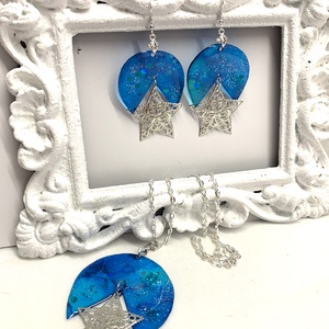 Set bijuterii handmade unicat pictat manual - din rășină 00551 - bijuterii - seturi de bijuterii - Artynos.ro