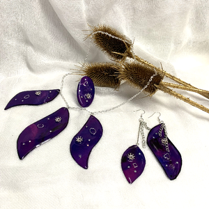 Set bijuterii handmade unicat pictat manual - din rasina 00556 - Artynos.ro