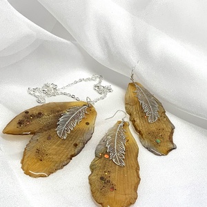 Set bijuterii handmade unicat din rasina si flori naturale 00570 - Artynos.ro