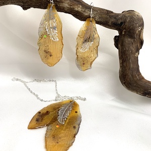 Set bijuterii handmade unicat din rasina si flori naturale 00570 -  - Artynos.ro