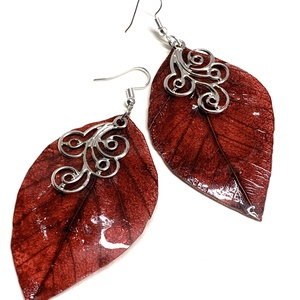 cercei handmade unicat din rasina si frunze naturale 00579 - Artynos.ro