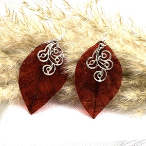 cercei handmade unicat din rasina si frunze naturale 00579 -  - Artynos.ro