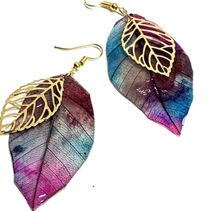 cercei handmade unicat din rasina si frunze naturale 00580 -  - Artynos.ro