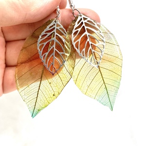 cercei handmade unicat din rasina si frunze naturale 00581 -  - Artynos.ro