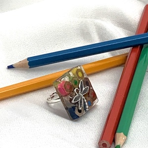 Inel handmade din creioane colorate si rasina  00589, , Confectionarea bijuteriilor, ARTYNOS