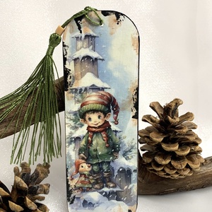 Semn de carte din lemn, decorat manual 00639, Carti si creatii cu tematica muzicala, cadouri, Semn de carte, Decoupage, transfer si tehnici servetel, ARTYNOS