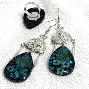 Set bijuterii handmade unicat din rașină și flori naturale 00686 -  - Artynos.ro