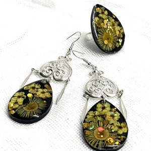 Set bijuterii handmade unicat din rasina si flori naturale 00687, , Confectionarea bijuteriilor, ARTYNOS