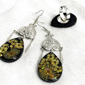 Set bijuterii handmade unicat din rașină și flori naturale 00687 -  - Artynos.ro
