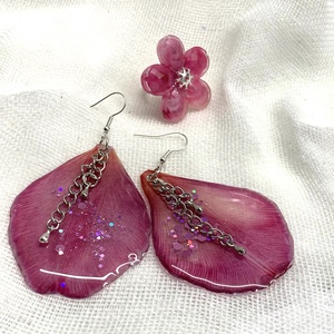 Set bijuterii handmade unicat din rasina si flori naturale 00705 - Artynos.ro