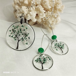 Set bijuterii handmade unicat din rasina si flori naturale 00783 - Artynos.ro