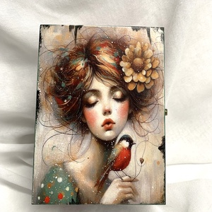 Cutie - caseta de bijuterii din lemn decorata manual 00819 -  - Artynos.ro
