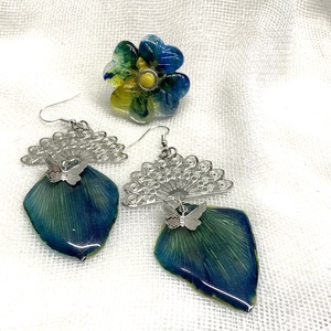 set bijuterii handmade unicat din rasina si flori naturale 00827 -  - Artynos.ro
