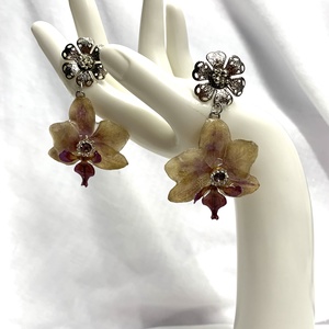 Cercei cu Orhidee 00861 - bijuterii - cercei - cercei din rășină - Artynos.ro