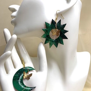 cercei soarele si luna  00679, Bijuterii, Cercei, Cercei din rasina, Confectionarea bijuteriilor, Pictura, ARTYNOS