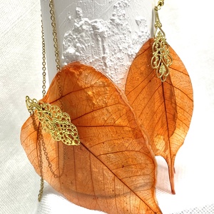 Set bijuterii handmade unicat frunze naturale 00975, , Confectionarea bijuteriilor, ARTYNOS