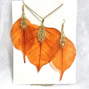 Set bijuterii handmade unicat frunze naturale 00975 -  - Artynos.ro