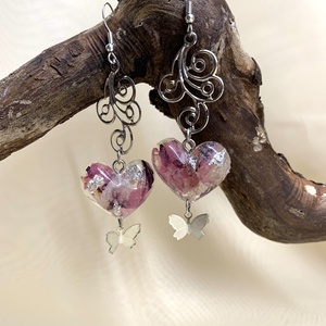 cercei cu flori naturale Trandafiri 00420 - bijuterii - cercei - cercei din rășină - Artynos.ro