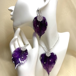 Set bijuterii cu frunze naturale Magnolie 00974, Bijuterii, Seturi de bijuterii, Confectionarea bijuteriilor, ARTYNOS