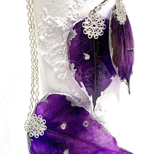 Set bijuterii cu frunze naturale Magnolie 00974 - bijuterii - seturi de bijuterii - Artynos.ro