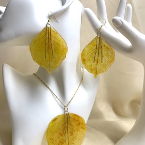 Set bijuterii cu frunze naturale Magnolie 01100 - Artynos.ro