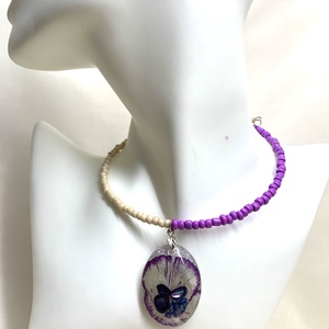 Colier-pandantiv cu flori si scoici sidefate 01156 - Artynos.ro