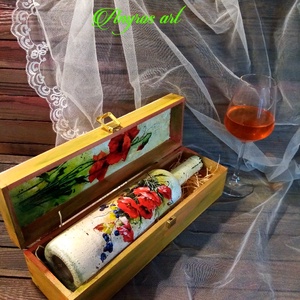 Cutie+sticla de vin-cadou pentru barbati 01291 - accesorii nuntă - amintiri și cadouri de nuntă - cadou nuntă - pahar de nuntă, set de sticlă - Artynos.ro