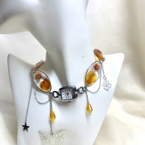 Colier-pandantiv cu flori naturalei si ceas 01345 - Artynos.ro