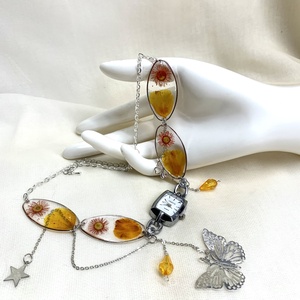 Colier-pandantiv cu flori naturalei si ceas 01345 - bijuterii - seturi de bijuterii - Artynos.ro