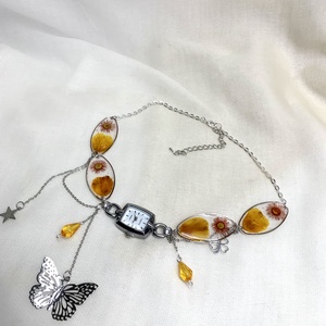 Colier-pandantiv cu flori naturalei si ceas 01345 - bijuterii - seturi de bijuterii - Artynos.ro