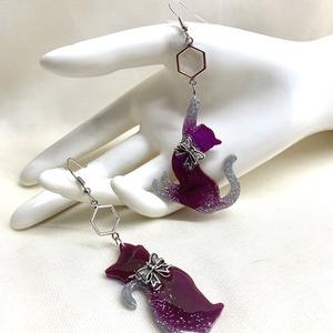 cercei asimetrici -pisici  01346  - bijuterii - cercei - cercei cu figurine - Artynos.ro