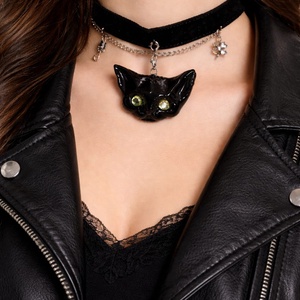 Choker cu pandantiv pisica 01297, Bijuterii, Coliere, Chockere, Ceramica, Confectionarea bijuteriilor, ARTYNOS