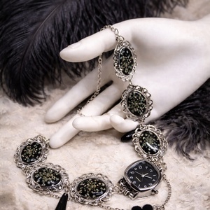 Colier-pandantiv cu flori naturalei si ceas  01230 - bijuterii - coliere - coliere cu pandative - Artynos.ro