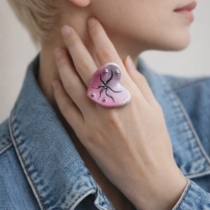 Inel pictat manual din lut si rasina 01847 - bijuterii - inele - inele statement - Artynos.ro