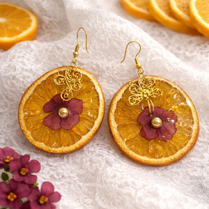 Cercei cu felii de portocale 01865 - bijuterii - cercei - cercei din rășină - Artynos.ro
