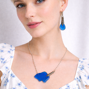 Set bijuterii lucrat manual cu penite reale colier si cercei 01892 - Artynos.ro