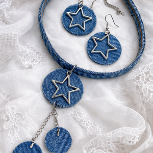 Set bijuterii handmade material de blugi (denim) din colectia Denim Soul 01895 - bijuterii - seturi de bijuterii - Artynos.ro