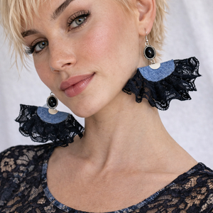 Cercei din material de blugi (denim) si dantela- din colectia Denim Soul01896, Bijuterii, Cercei, Cercei Hoops, Confectionarea bijuteriilor, ARTYNOS