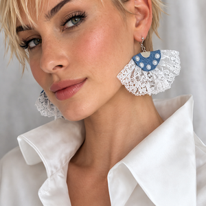 Cercei din material de blugi (denim) si dantela- din colectia Denim Soul 01897, Bijuterii, Cercei, Cercei brodati, Confectionarea bijuteriilor, ARTYNOS