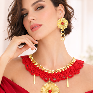 Set bijuterii Rouge Royale, crosetat din bumbac lucrat manual din Colectia Eleganta Crosetata  01898 - Artynos.ro