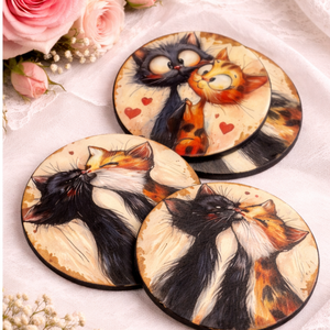 Suport pahare din lemn, decorat manual- Love Cats 01909 - casă & stil de viață - seturi de cadou - Artynos.ro