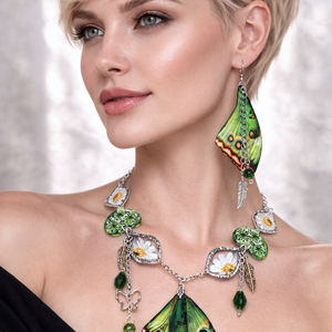 Set bijuterii - Fluturele de Jad - din rasina cu flori naturale din colectia - Aripi fermecate  01902, Bijuterii, Seturi de bijuterii, Confectionarea bijuteriilor, ARTYNOS