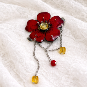  Clema de par lucrata manual, motiv Maci cu rasina -cadou pentru iubia,mama,fiica,logodnica,prietena 01920, Bijuterii, Brose, Confectionarea bijuteriilor, ARTYNOS