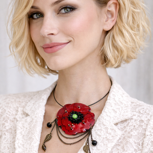 Pandantiv-Broșă lucrat manual, Maci cu rășină, cadou pentru iubia,mama,fiica,logodnica,prietena 01925 - bijuterii - coliere - coliere cu pandative - Artynos.ro