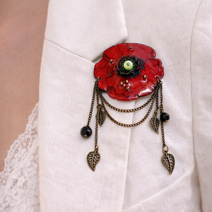 Pandantiv-Broșă lucrat manual, Maci cu rășină, cadou pentru iubia,mama,fiica,logodnica,prietena 01925 - bijuterii - coliere - coliere cu pandative - Artynos.ro