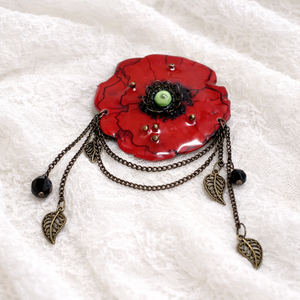 Pandantiv-Broșă lucrat manual, Maci cu rășină, cadou pentru iubia,mama,fiica,logodnica,prietena 01925 - bijuterii - coliere - coliere cu pandative - Artynos.ro